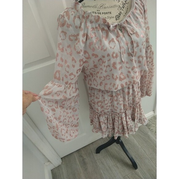 Buddy Love Flared Sleeve Mini Leopard Dress Small Boho Cottage Core Feminine Y2K - Picture 3 of 10